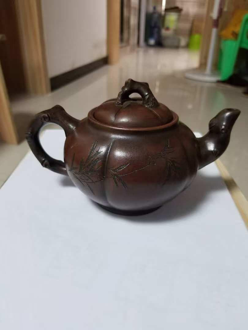紫砂竹节诗文壶