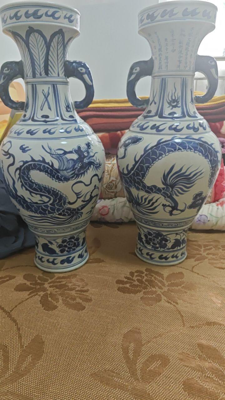 青花云龙纹象耳对瓶