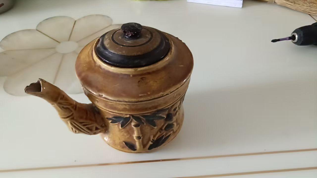 棕黄釉竹茶壶
