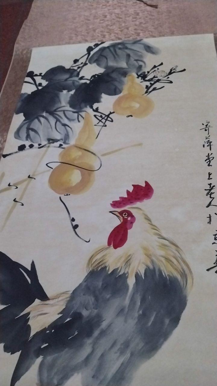 齐白石风格《依样画葫芦·雄鸡图》真迹立轴