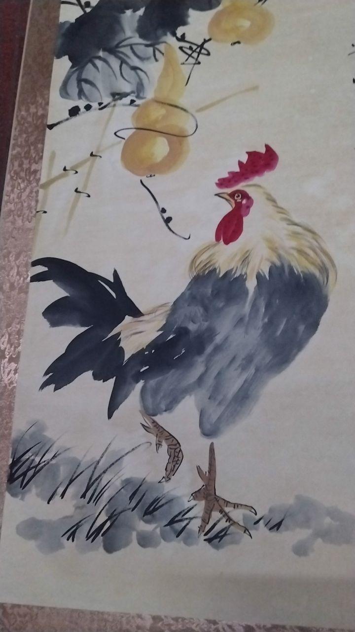 齐白石风格《依样画葫芦·雄鸡图》真迹立轴